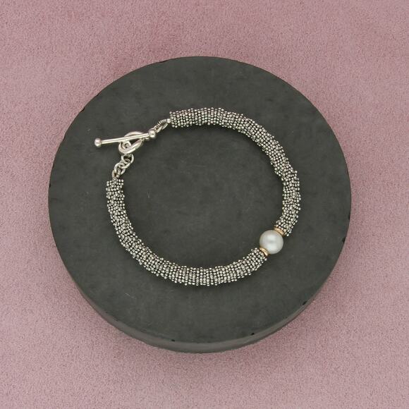 michael dawkins sterling silver & 14k gold beaded pearl toggle bracelet size 7in - Picture 1 of 3